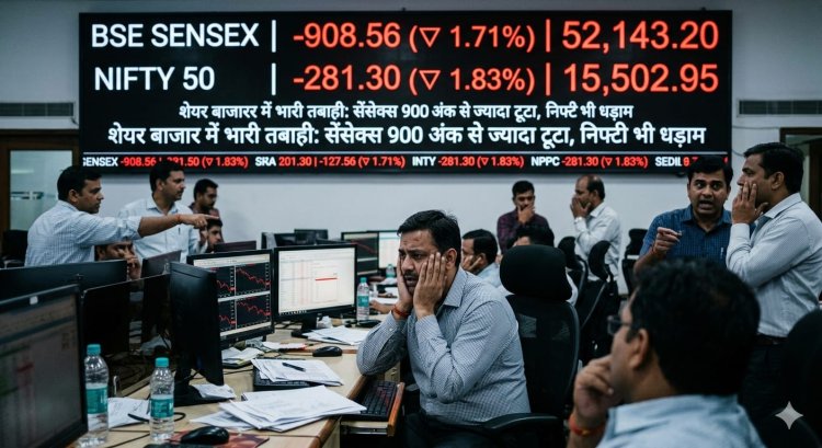 शेयर बाजार में भारी तबाही: सेंसेक्स 900 अंक से ज्यादा टूटा, निफ्टी भी धड़ाम