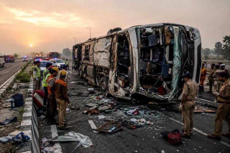 उन्नाव में भीषण सड़क हादसा: आगरा-लखनऊ एक्सप्रेसवे पर पलटी डबल डेकर बस, 6 की मौत, 21 गंभीर घायल