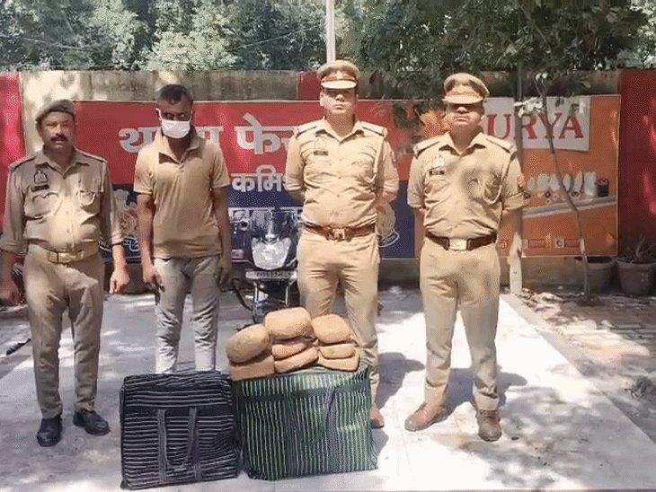 नोएडा में 41.4 किलो गांजा पकड़ा:8 लाख का माल बरामद, बिहार से ट्रेन के जरिए लाकर महंगे दाम में बेचता था