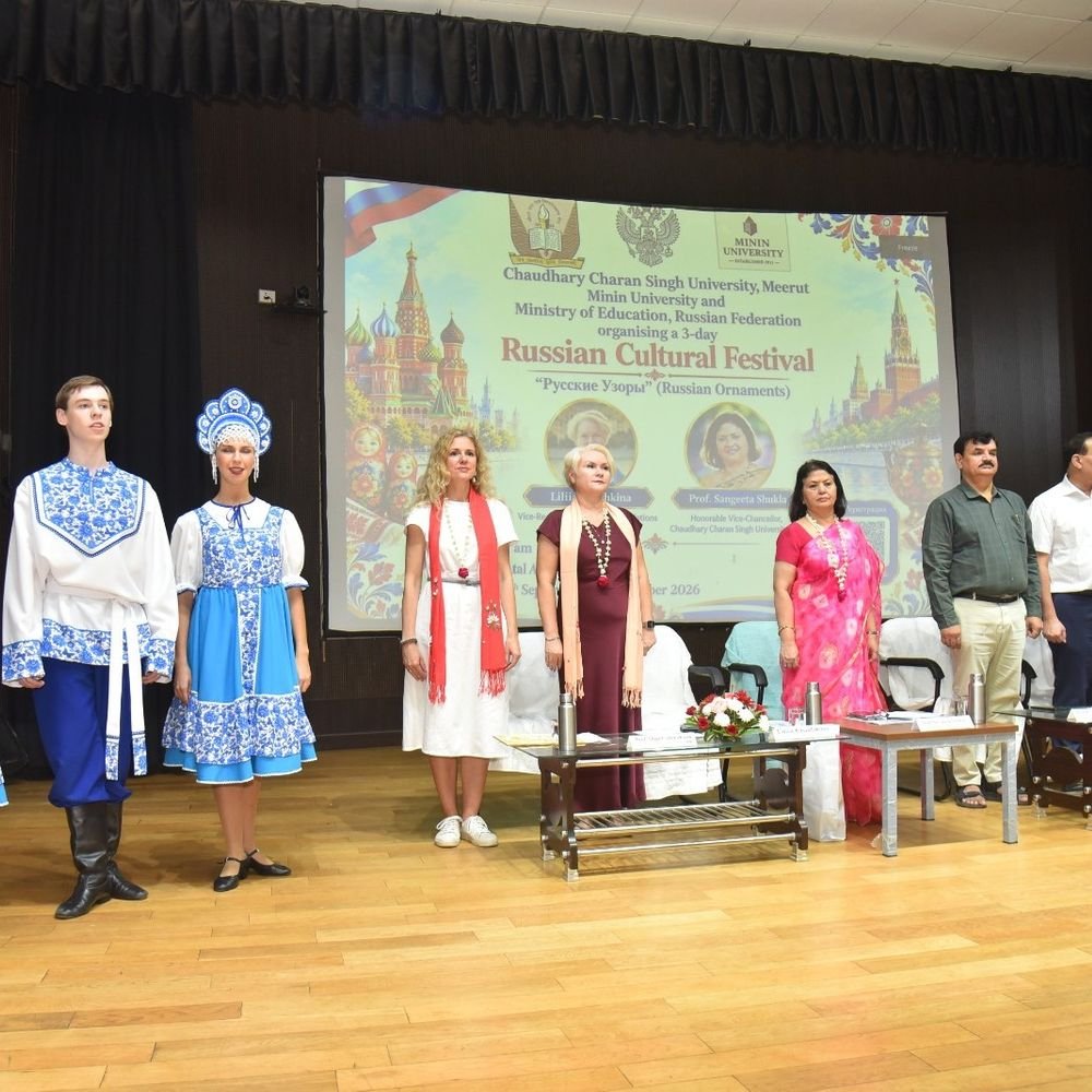 मेरठ में रूसी लोकगीतों से सजा CCSU का मंच:‘रशियन पैटर्न्स’ महोत्सव शुरू, मिनिन यूनिवर्सिटी के कलाकारों ने दिखाई रूस की लोकसंस्कृति की झलक