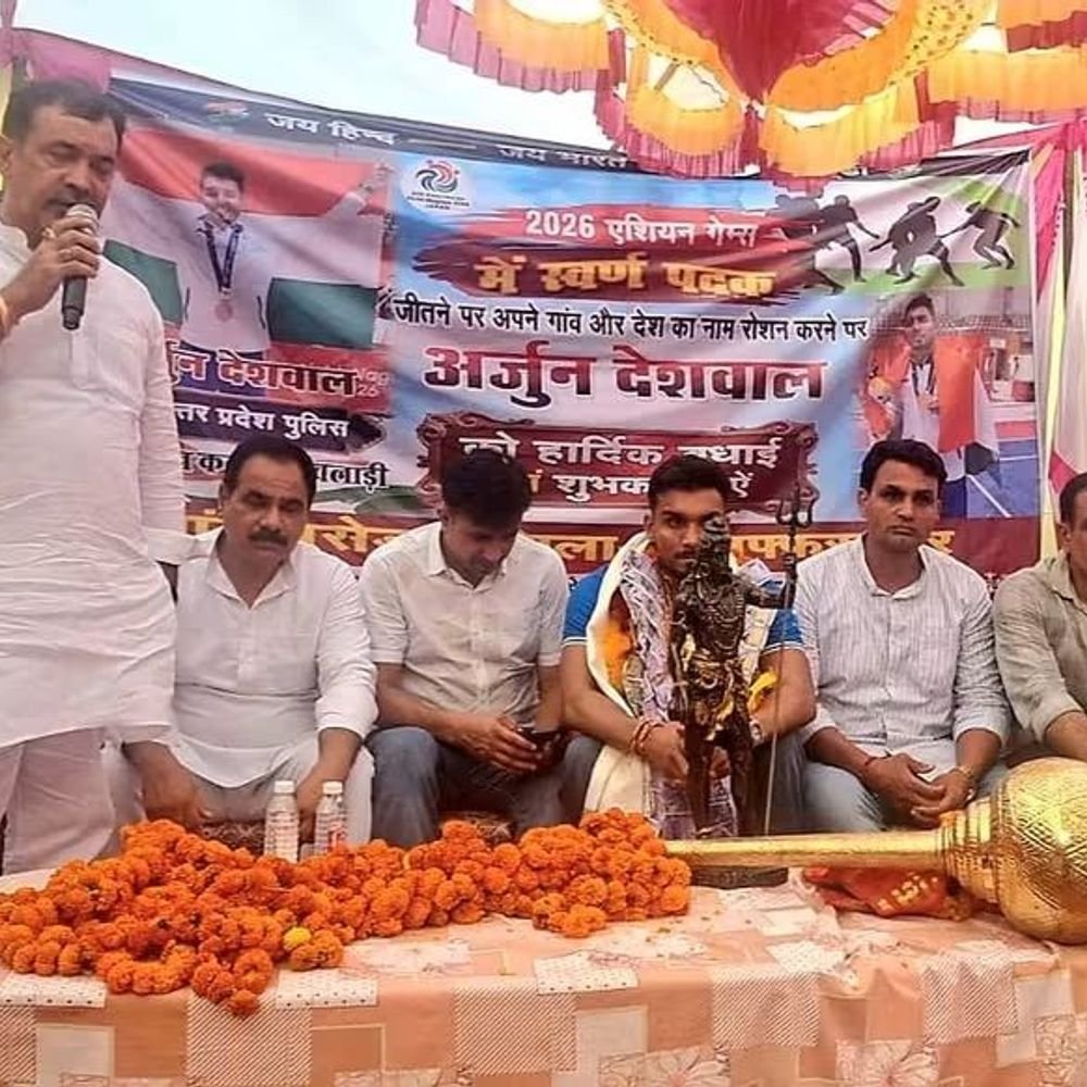 बसेड़ा में कबड्डी स्वर्ण पदक विजेता का स्वागत:एशियन गेम्स में भारत को स्वर्ण दिलाकर लौटे अर्जुन देशवाल, ढोल-नगाड़ों और फूल-मालाओं से हुआ अभिनंदन