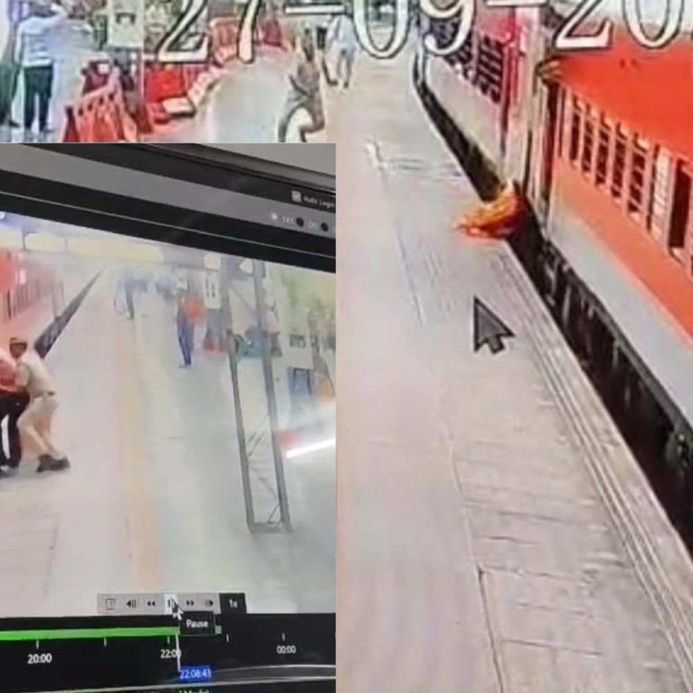 प्रयागराज में दो महिला यात्रियों की जान जवानों ने बचाई:एक का ट्रेन में चढ़ते पैर फिसला तो दूसरी हादसा देखते हुए ट्रेन के नीचे गिरी