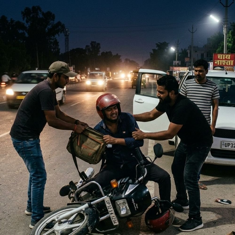 किसान पथ पर असलहा तानकर कर्मचारी से बैग लूटा:कार से बदमाशों ने की घटना, तीन हिरासत में