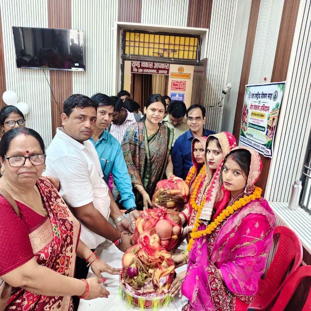 सेवा संकल्प अभियान:शमशाबाद में महिलाओं की गोद भराई की, बच्चों का अन्नप्राशन कराया
