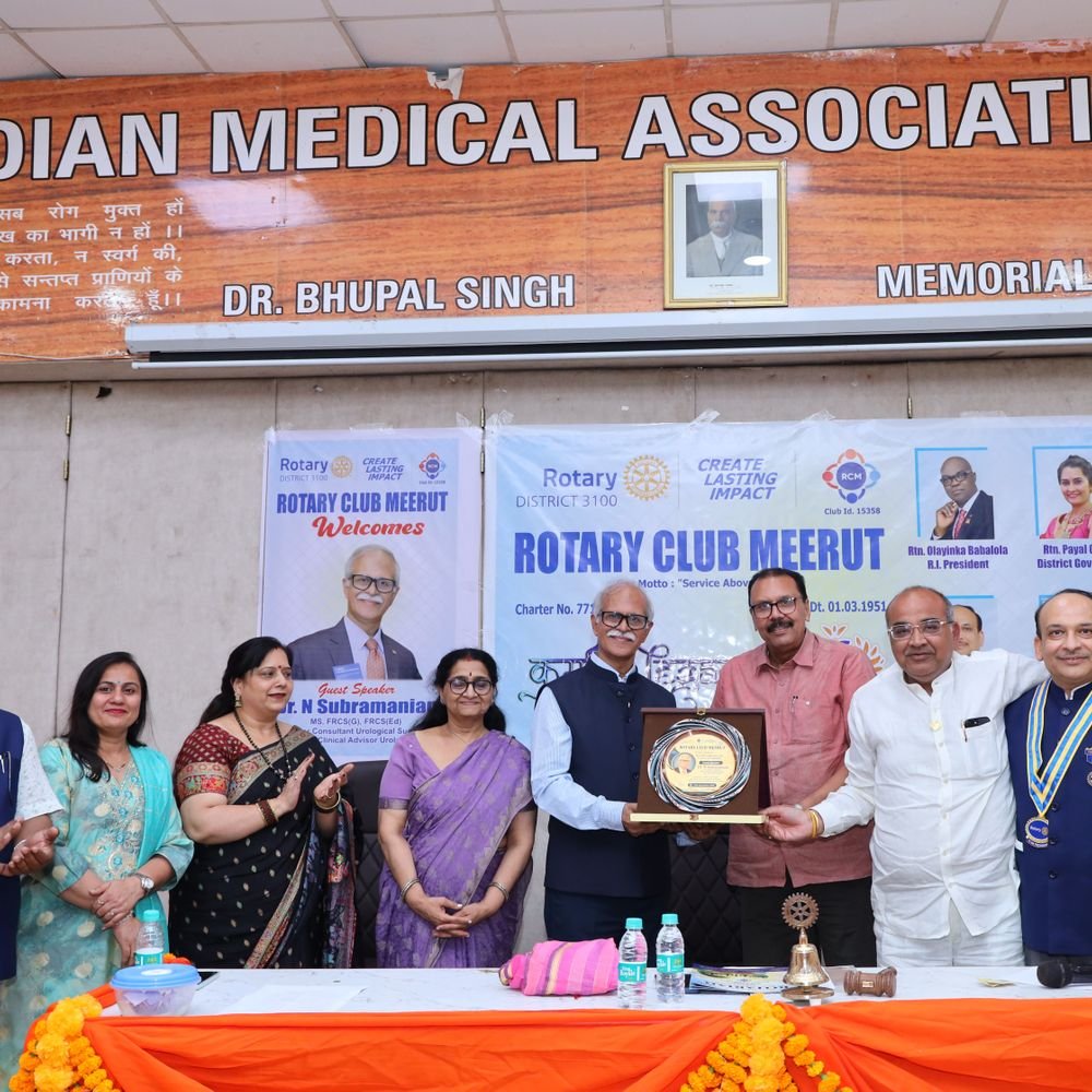मेरठ के रोटरी क्लब में गूंजा सेवा का संदेश:डॉ. सुब्रमण्यन बोले- 'निःस्वार्थ दान से आता है वैश्विक बदलाव'