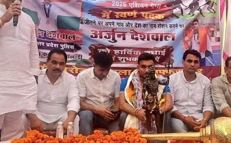 बसेड़ा में कबड्डी स्वर्ण पदक विजेता का स्वागत:एशियन गेम्स में भारत को स्वर्ण दिलाकर लौटे अर्जुन देशवाल, ढोल-नगाड़ों और फूल-मालाओं से हुआ अभिनंदन