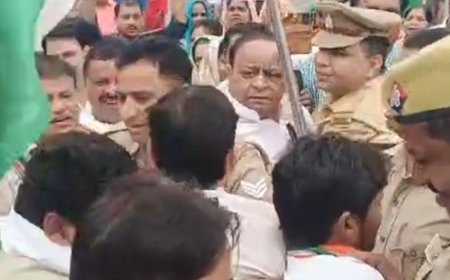 CEC को हटाने की मांग पर कांग्रेस का धरना प्रदर्शन:हापुड़ पुलिस से नोकझोंक, जिला अध्यक्ष समेत 50 से ज्यादा कार्यकर्ता गिरफ्तार