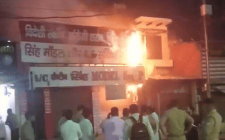 मॉडल वाइन शॉप में देर रात लगी आग:बोतल-कंप्रेशर फटने से होते रहे धमाके, लाखों का नुकसान