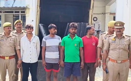 कौशाम्बी में सोलर पैनल चोरी गैंग का खुलासा:4 आरोपी गिरफ्तार, 5 लाख के 19 पैनल और लोडर बरामद