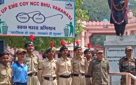 बीएचयू में एनसीसी कैडेट्स ने चलाया स्वच्छता अभियान:परिसर में की साफ-सफाई, प्लास्टिक मुक्त वातावरण बनाने का लिया संकल्प