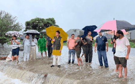 घुटनों तक पानी में उतरे महापौर, देखे जलभराव के हालात:पंप लगने तक मौके पर डटे रहे, अधिकारियों को तत्काल जलनिकासी के निर्देश