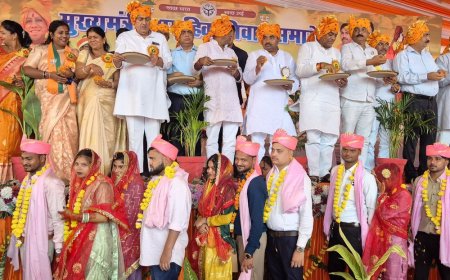 सामूहिक विवाह में 714 जोड़ों ने थामा एक-दूसरे का हाथ:उरई की नवीन गल्ला मंडी में उल्लासपूर्ण माहौल में हुआ मुख्यमंत्री सामूहिक विवाह