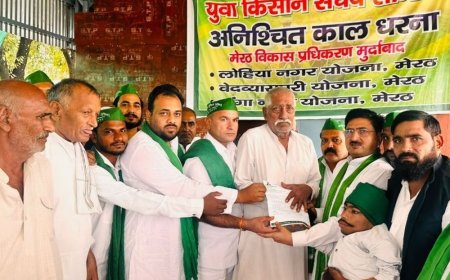 मेरठ में लोहिया नगर योजना अनिश्चितकालीन आंदोलन:भाकियू प्रतिनिधिमंडल ने किया सद्बुद्धि हवन, मुआवजा सहित भूखंड देने की मांग