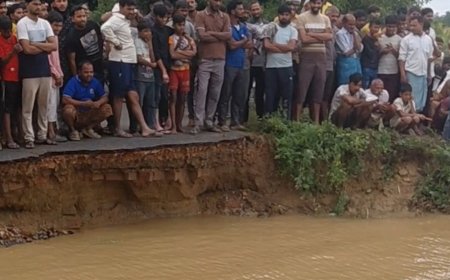 पुलिया कटने से पीआरडी जवान बाइक सहित पानी में गिरा:पेड़ की डाली पकड़कर खुद को बचाया, बाइक पानी में बही