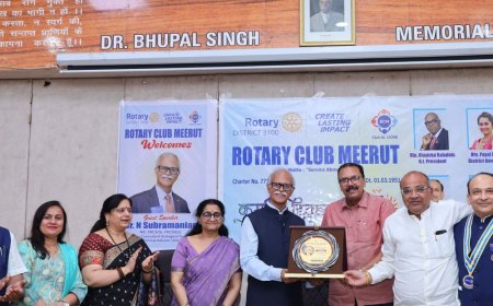 मेरठ के रोटरी क्लब में गूंजा सेवा का संदेश:डॉ. सुब्रमण्यन बोले- 'निःस्वार्थ दान से आता है वैश्विक बदलाव'