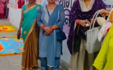 रंगोली से उकेरी 'विकसित भारत 2047' की परिकल्पना:मीना मंच ने सेवा संकल्प अभियान में किया आयोजन, 18 ब्लॉकों की टीमों ने लिया हिस्सा