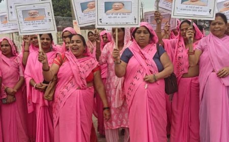 मानदेय बढ़ने पर आंगनबाड़ी कार्यकत्रियों ने निकाली धन्यवाद रैली:सेवा संकल्प अभियान के तहत 1,830 केंद्रों पर कार्यक्रम, पीएम-सीएम का जताया आभार
