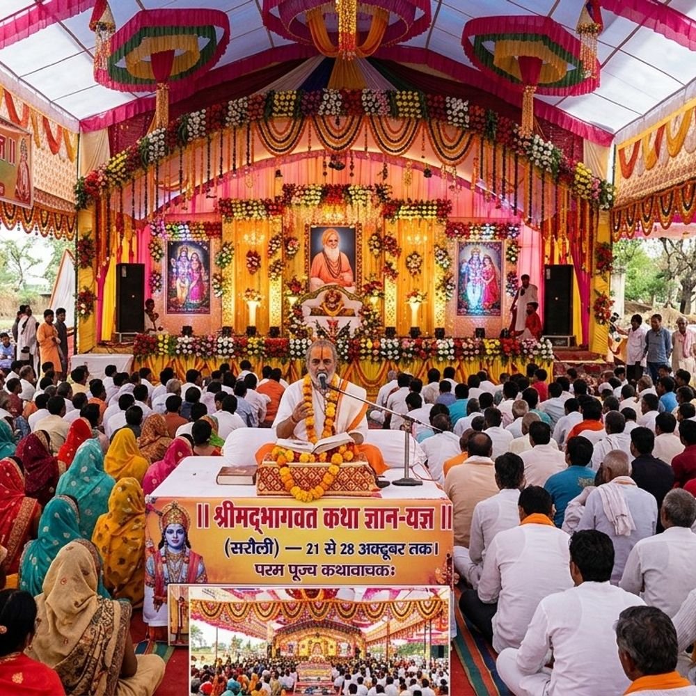 श्रीमद भागवत कथा का आयोजन:अयोध्या में श्रद्धालुओं की उपस्थिति