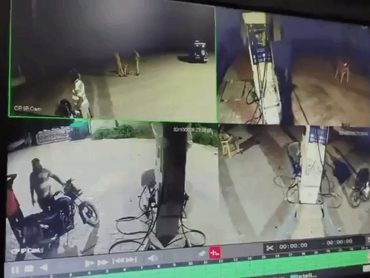 जालौन में पुलिस के सामने पेट्रोल पंप से CCTV चोरी:बाइक सवार बदमाशों ने डायल-112 टीम के सामने 4 कैमरे उखाड़े, DVR में कैद हुई वारदात