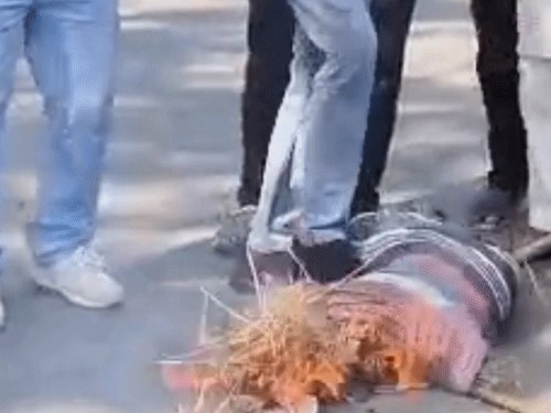 सनातन हिंदू वाहिनी ने मल्लिकार्जुन खड़गे का पुतला फूंका:PM पर टिप्पणी के विरोध में अमरोहा में पुलिस से हुई नोक-झोंक