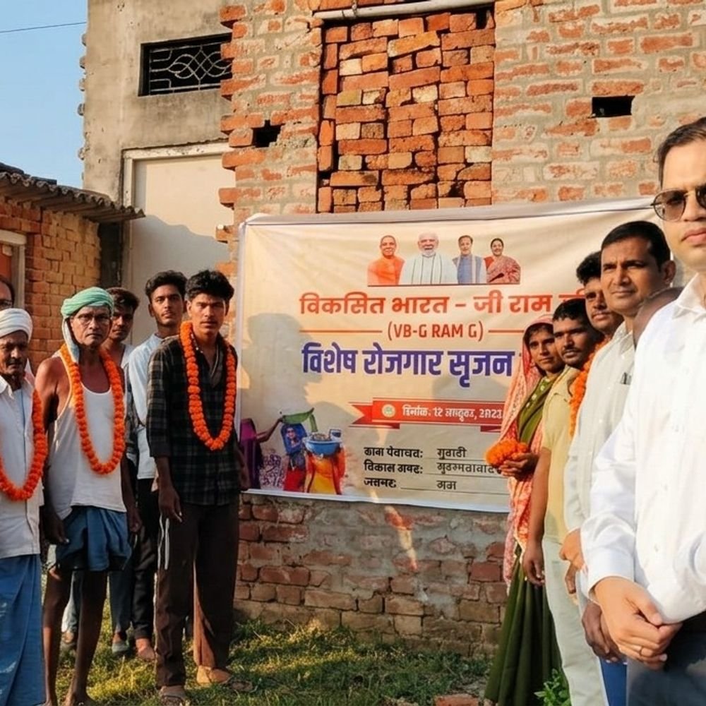 मऊ में रोजगार सृजन दिवस:सीडीओ ध्रुव खंडिया पहुंचे सुतरही गांव, बावन श्रमिकों का माला पहनाकर सम्मान