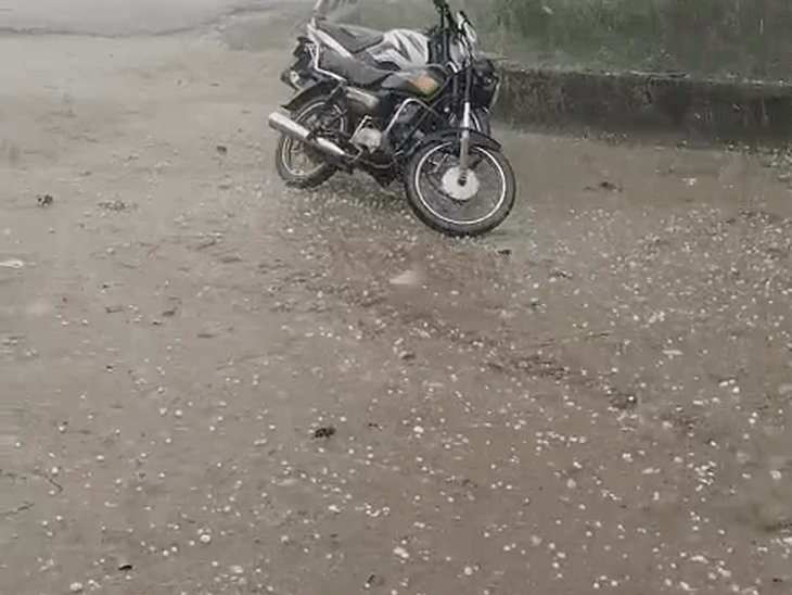 बरेली के शेरगढ़ में जमकर बरसे ओले:शहर में तेज हवाओं के साथ बदला मिजाज, सड़कों पर बिछी सफेद चादर, किसानों की बढ़ी चिंता