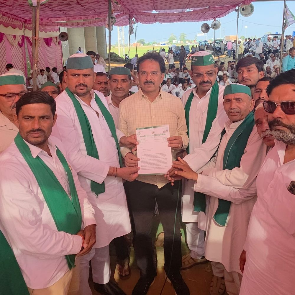 ग्रीनफील्ड एक्सप्रेस-वे गांवों के बीच से नहीं निकलने देंगे किसान:एक्सप्रेस-वे को बाईपास से निकालने की मांग, भाकियू टिकैत ने की महापंचायत