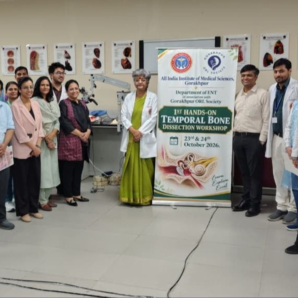 एम्स गोरखपुर में पहली बार टेम्पोरल बोन डिसेक्शन वर्कशॉप:देशभर के ENT विशेषज्ञों ने सीखी जटिल सर्जरी की बारीकियां