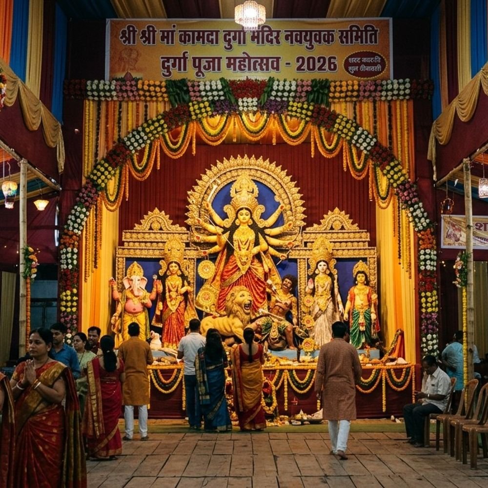 नवरात्रि में मां दुर्गा की भव्य मूर्ति:आर्यनगर के मां कामदा दुर्गा मंदिर में स्थापित होगी इलेक्ट्रॉनिक प्रतिमा