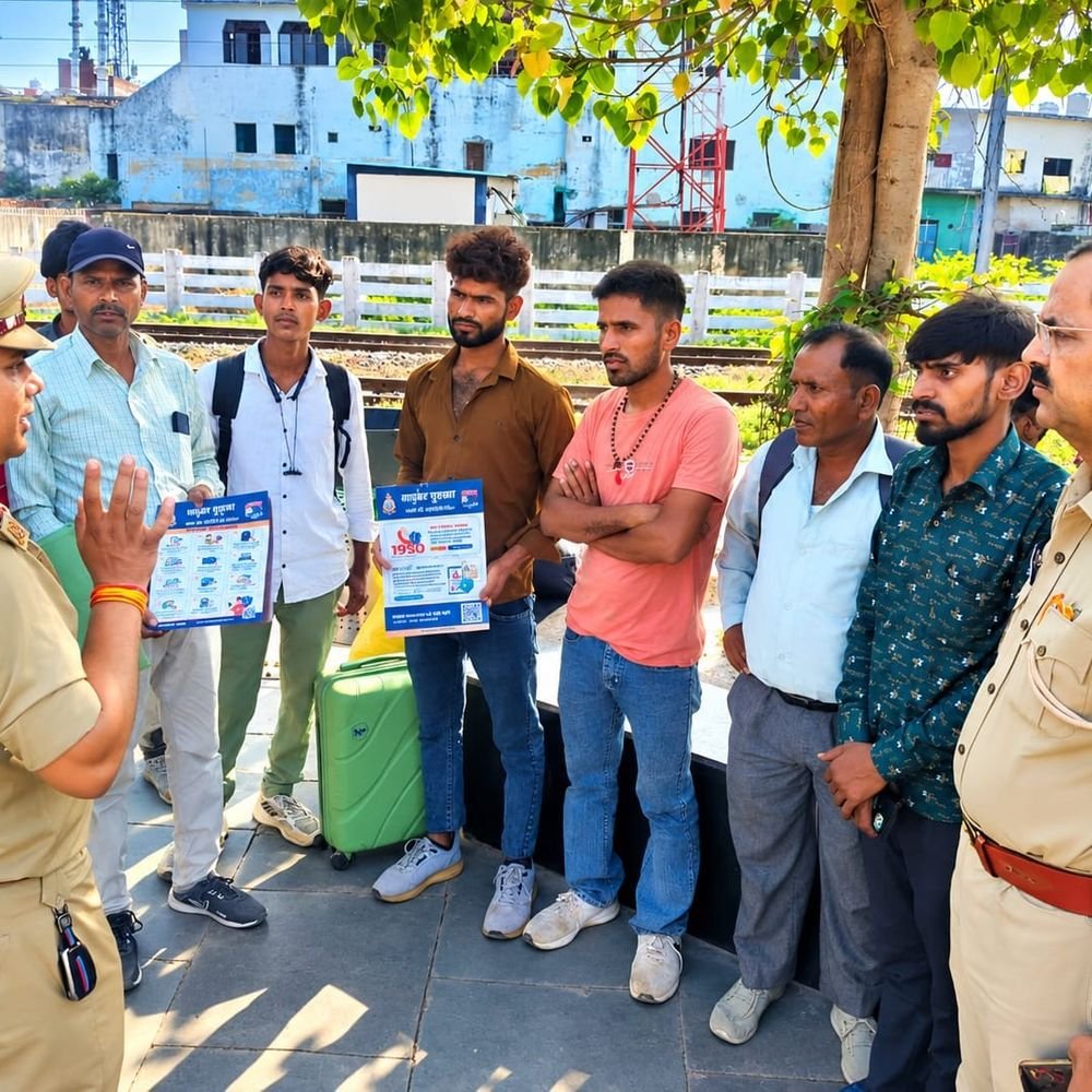 साइबर ठगी से बचाव के लिए जागरूकता अभियान:औरैया में फफूंद रेलवे स्टेशन पर लोगों को बताए सुरक्षा के उपाय