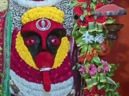 नवरात्रि के सातवें दिन मां-कालरात्रि के दरबार में उमड़े श्रद्धालु:भक्तों ने गुड़हल, चुनरी और नारियल चढ़ाकर मांगा आशीर्वाद