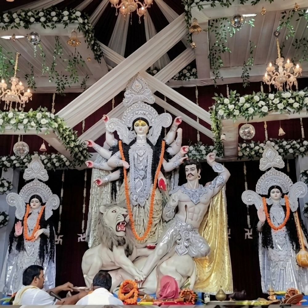 केराकत में दुर्गा महोत्सव:महाषष्ठी पर खुले मां दुर्गा के पट, प्रथम दर्शन को उमड़े श्रद्धालु
