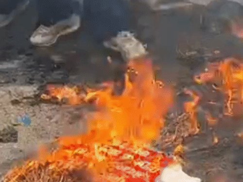 कलेक्ट्रेट गेट पर सपाइयों का धरना-प्रदर्शन:संभल में लोकतंत्र बचाओ, ज्ञानेश को हटाओ के नारे, CEC का पुतला फूंका