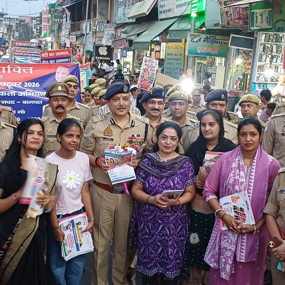 बड़ौत में एडीजी भानु भास्कर पहुंचे:महिला सुरक्षा खातिर निकाला पैदल मार्च, छात्राओं ने किया पुलिसकर्मियों का स्वागत
