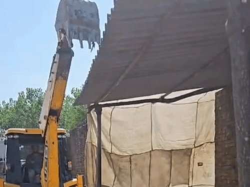 शामली में पशुचर की जमीन से हटाया अवैध कब्जा:जेसीबी से टिन शेड ध्वस्त, दोबारा अतिक्रमण पर कार्रवाई की चेतावनी