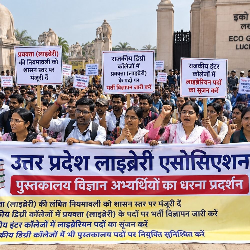 लखनऊ में लंबित नियमावली पर प्रदर्शन:पुस्तकालय विज्ञान के प्रशिक्षित युवा ईको गार्डन में देंगे धरना