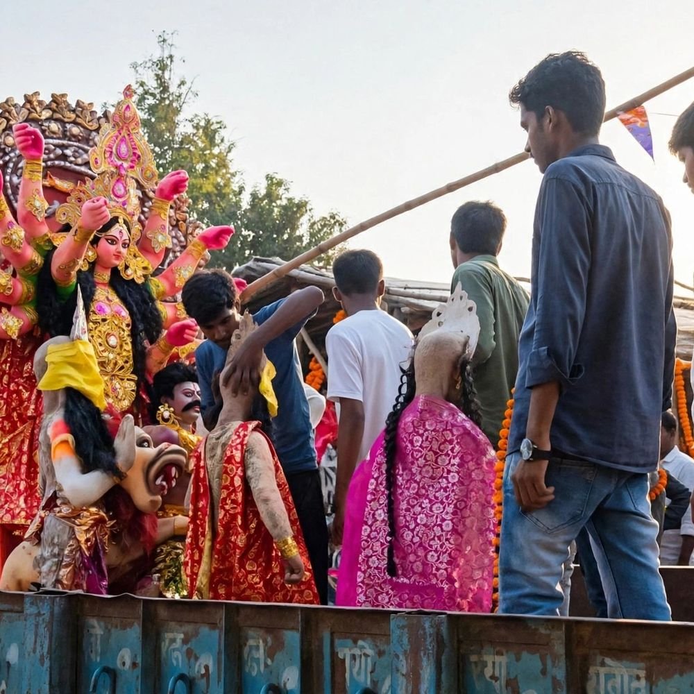 अयोध्या में 2 हजार स्थानों पर दुर्गा प्रतिमाएं स्थापित होंगी:ढोल-नगाड़ों के साथ पंडालों में पहुंचाई जा रहीं मूर्तियां, सुरक्षा के लिए पुलिस तैनात
