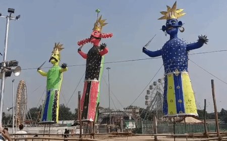 नोएडा में आज 80 फीट के रावण का दहन:रात 8 बजे सांसद दबाएंगे रिमोट का बटन, 75 फीट के कुंभकरण और 65 फीट का है मेघनाद का पुतला