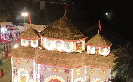 लखनऊ के सहारा स्टेट में सजा भव्य दुर्गा पंडाल:रंग-बिरंगी सजावट और पारंपरिक अंदाज में मां दुर्गा, देखिए VIDEO