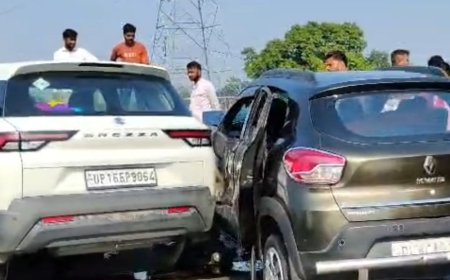 फिरोजाबाद में हाईवे पर दो कारों की आमने-सामने भिड़ंत:कई लोग घायल, ओवरटेक करने के दौरान हुआ हादसा