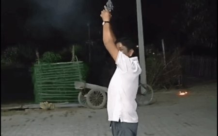 प्रधान और पत्नी ने लाइसेंसी रिवॉल्वर से की फायरिंग, VIDEO:बच्चों के हाथों में भी रिवॉल्वर थमाया, पुलिस बोली- कार्रवाई होगी