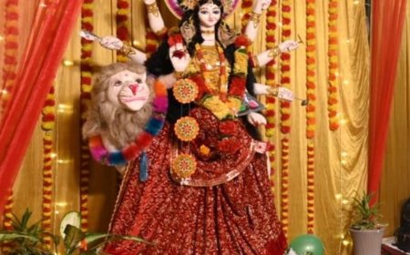 पुलिस लाइन मंदिर में दुर्गा पूजन:एसपी ने की पूजा-अर्चना, जिले में सुख-शांति की कामना