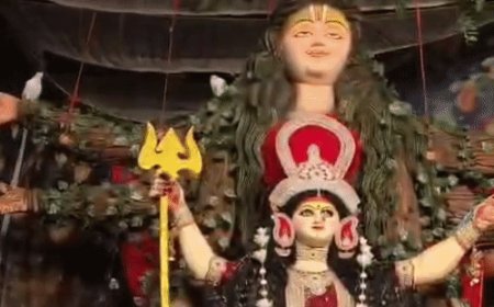 पेड़ की जड़ से प्रकट हुईं माता रानी:गोरखपुर में बनी 'वन देवी' थीम पर अनोखी प्रतिमा, पलकें झपकाकर दे रही दिव्य दर्शन