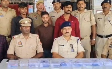 मिर्जापुर स्टेशन से यात्रियों का सामान चुराने वाले तीन गिरफ्तार:आरोपियों से 7 मोबाइल, सोने-चांदी के आभूषण और 11 हजार रुपए मिले
