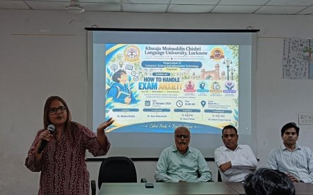 लखनऊ में परीक्षा तनाव जागरूकता कार्यक्रम:भाषा विश्वविद्यालय विद्यार्थियों को नकारात्मक विचारों पर नियंत्रण रखने के तरीके बताए