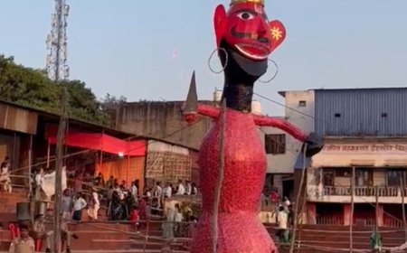 फिरोजाबाद में 45 फीट ऊंचे रावण का होगा दहन:आतिशबाजी भी होगी, पिछले साल से 10 फीट ऊंचाई बढ़ाई गई