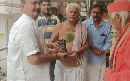 वाराणसी में पूर्वजों की स्मृति में पौधरोपण:तुलसी घाट पर बांटे तुलसी, नीम और पीपल के पौधे