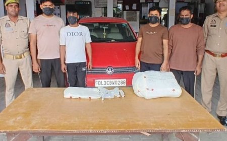 हापुड़ में गौकशी के मामले में चार आरोपी गिरफ्तार:दो तमंचे, दो चाकू और कार बरामद, छह जिलों में दर्ज 25 मुकदमे