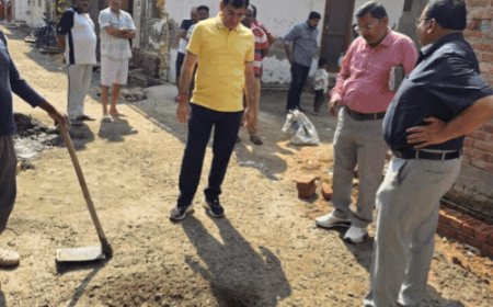 एडीए उपाध्यक्ष ने सड़क की गिट्‌टी उखड़वाकर गहराई नपवाई:सूर्या एन्क्लेव में निर्माण कार्य का किया निरीक्षण, सामग्री की लैब में होगी जांच