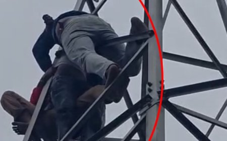युवक ने हाईटेंशन टावर पर फांसी लगाने की कोशिश की:संभल में डायल 112 पुलिस ने बचाया; लव अफेयर में विवाद के बाद उठाया कदम
